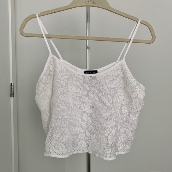 Topshop White Cropped Lace Tank Top - US 4, UK 8 - Picture 1 of 3
